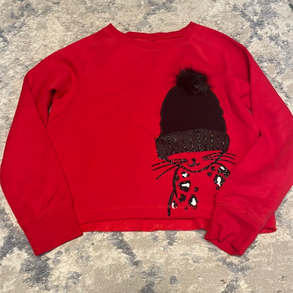 Girls justice red sweater with cute kitten decal